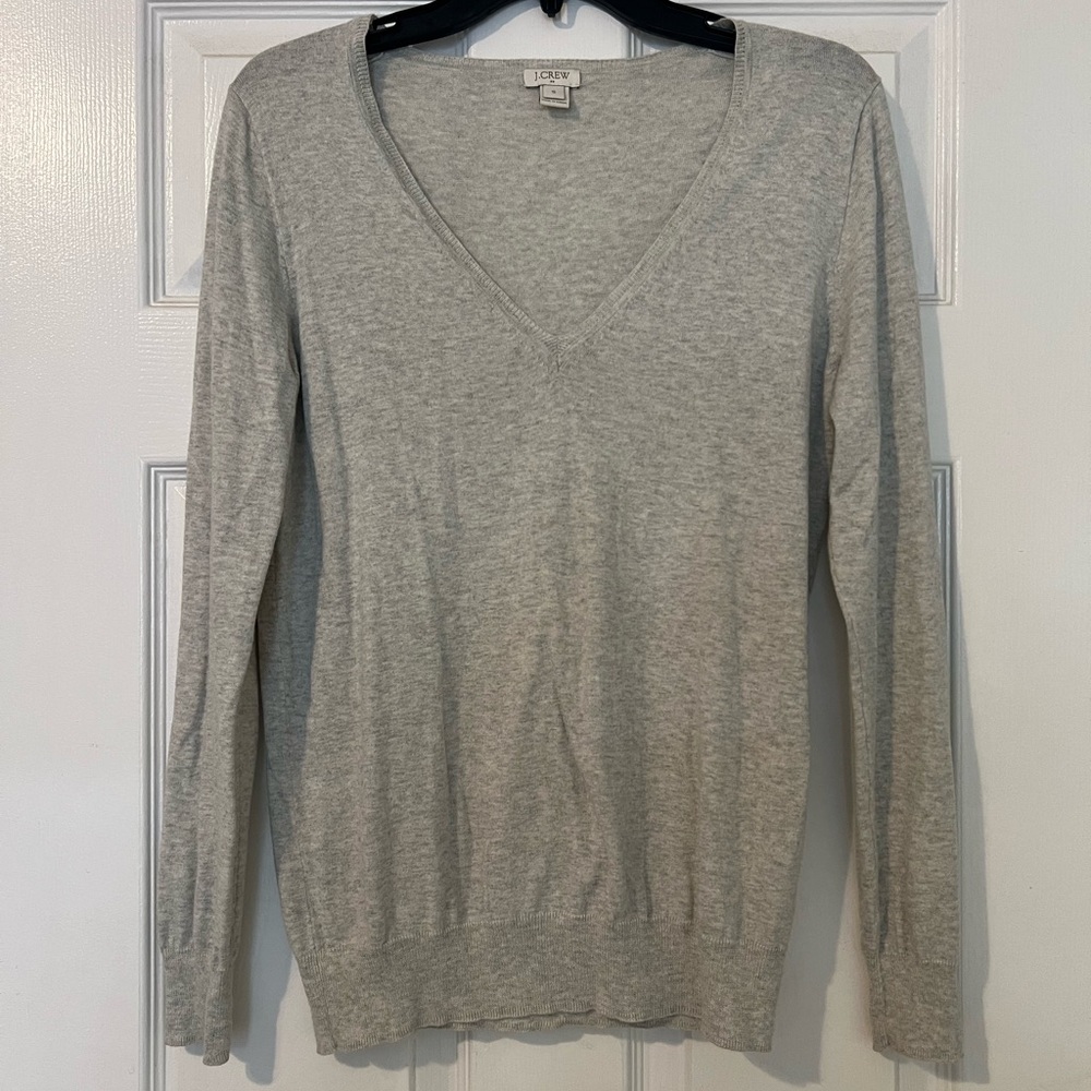 J. Crew Women's Light Gray V-Neck Sweater